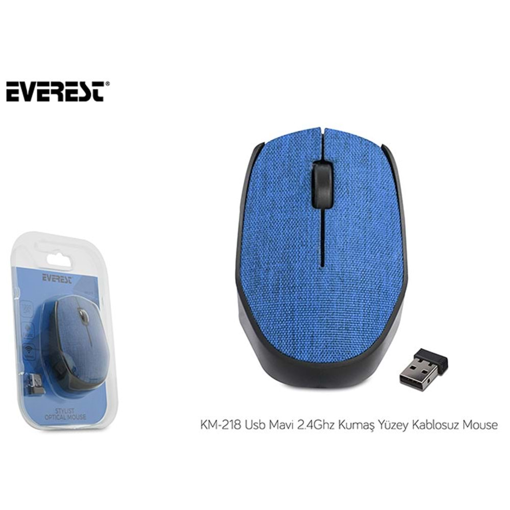 Everest Km-218 Usb Mavi 2.4Ghz Kumaş Yüzey Kablosuz Mouse