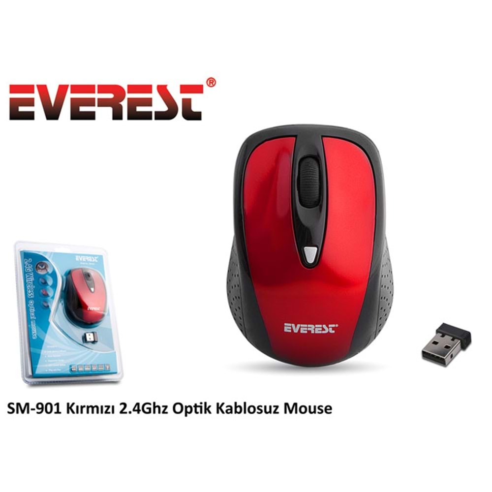 Everest Sm-901 Kırmızı 2.4Ghz Optik Kablosuz Mouse