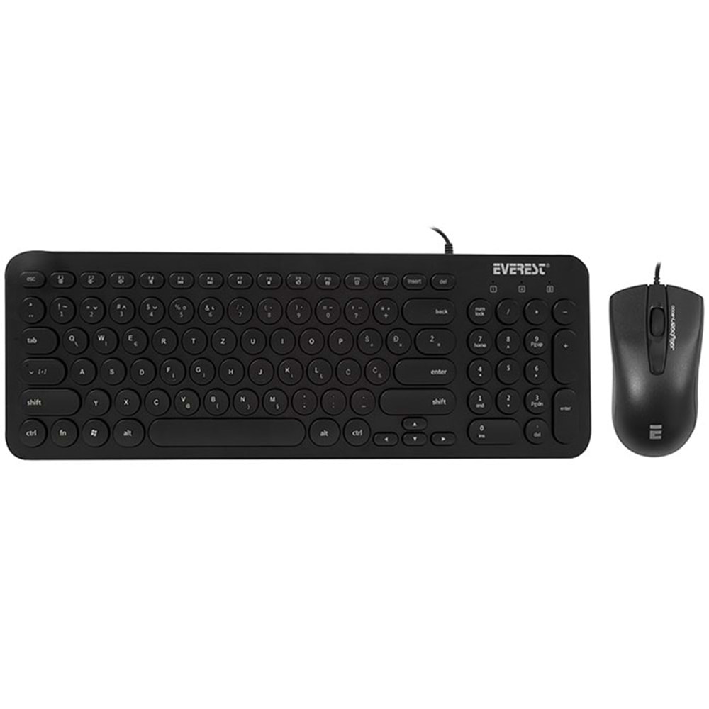 Everest KM-01K Siyah Usb Yuvarlak Tuşlu 3D Mouse Combo Türkçe Klavye + Mouse Set