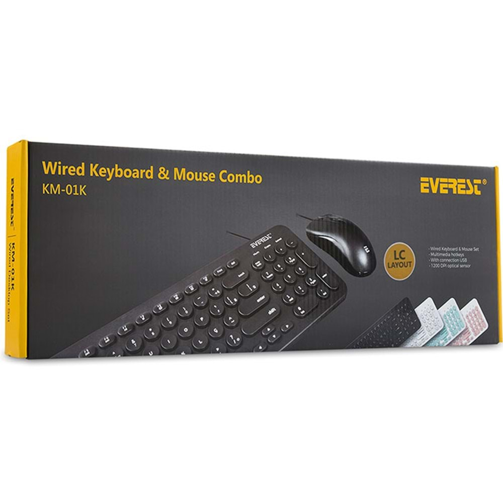 Everest KM-01K Siyah Usb Yuvarlak Tuşlu 3D Mouse Combo Türkçe Klavye + Mouse Set