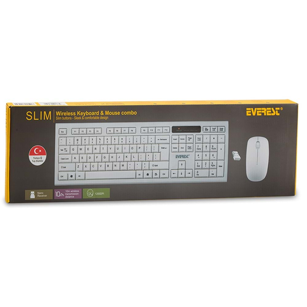 Everest Km-6121 Beyaz Kablosuz Q Slim Klavye + Mouse Set