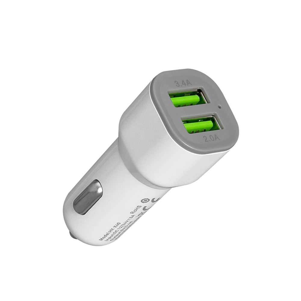 Hytech HY-X40 3.4A Hızlı Şarj 2 USB Beyaz Araç Şarj Cihazı