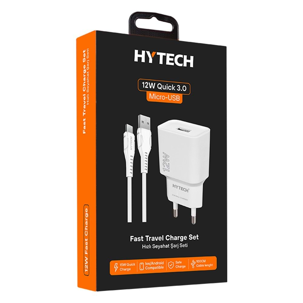 Hytech HY-XT50M 12W 5V 2.4A Micro USB Kablolu Beyaz Kablo + Ev Şarj Adaptör