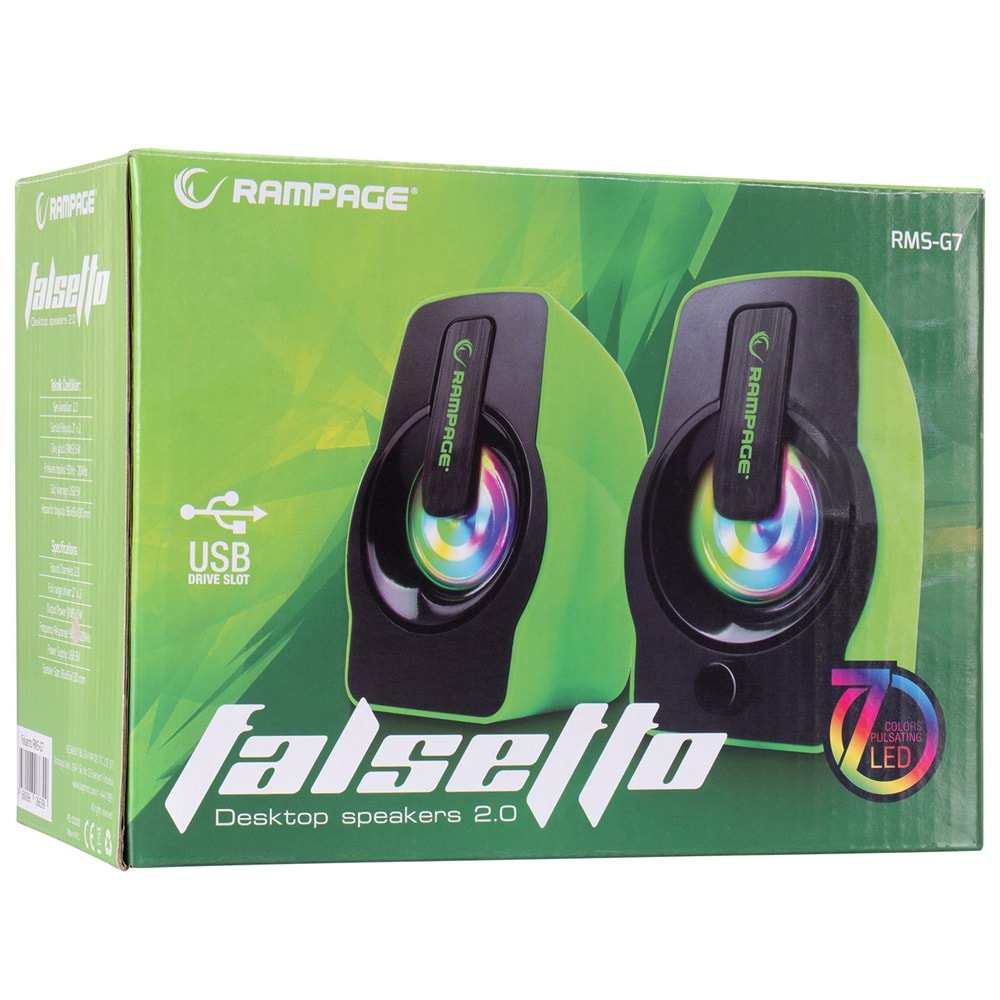 Rampage RMS-G7 FALSETTO 2.0 6 Watt RGB Ledli Yeşil Multimedia Gaming USB Speaker