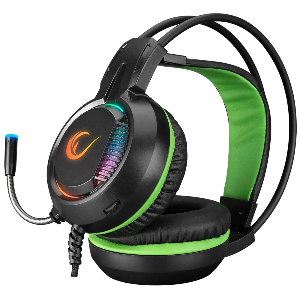 Rampage RM-K25 LUNATIC PRO Siyah/Yeşil USB 7.1 Surround RGB Işık Efektli Gaming Oyuncu Mikrofonlu Kulaklık
