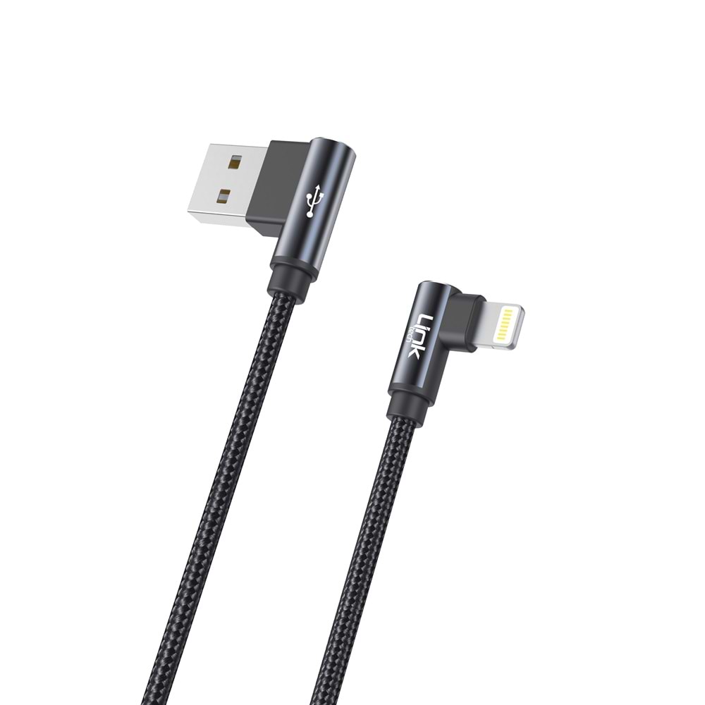 Link Tech K593 Siyah Gaming 90° 3A Metal Başlı Örgülü 1500mm İphone USB Şarj Kablosu