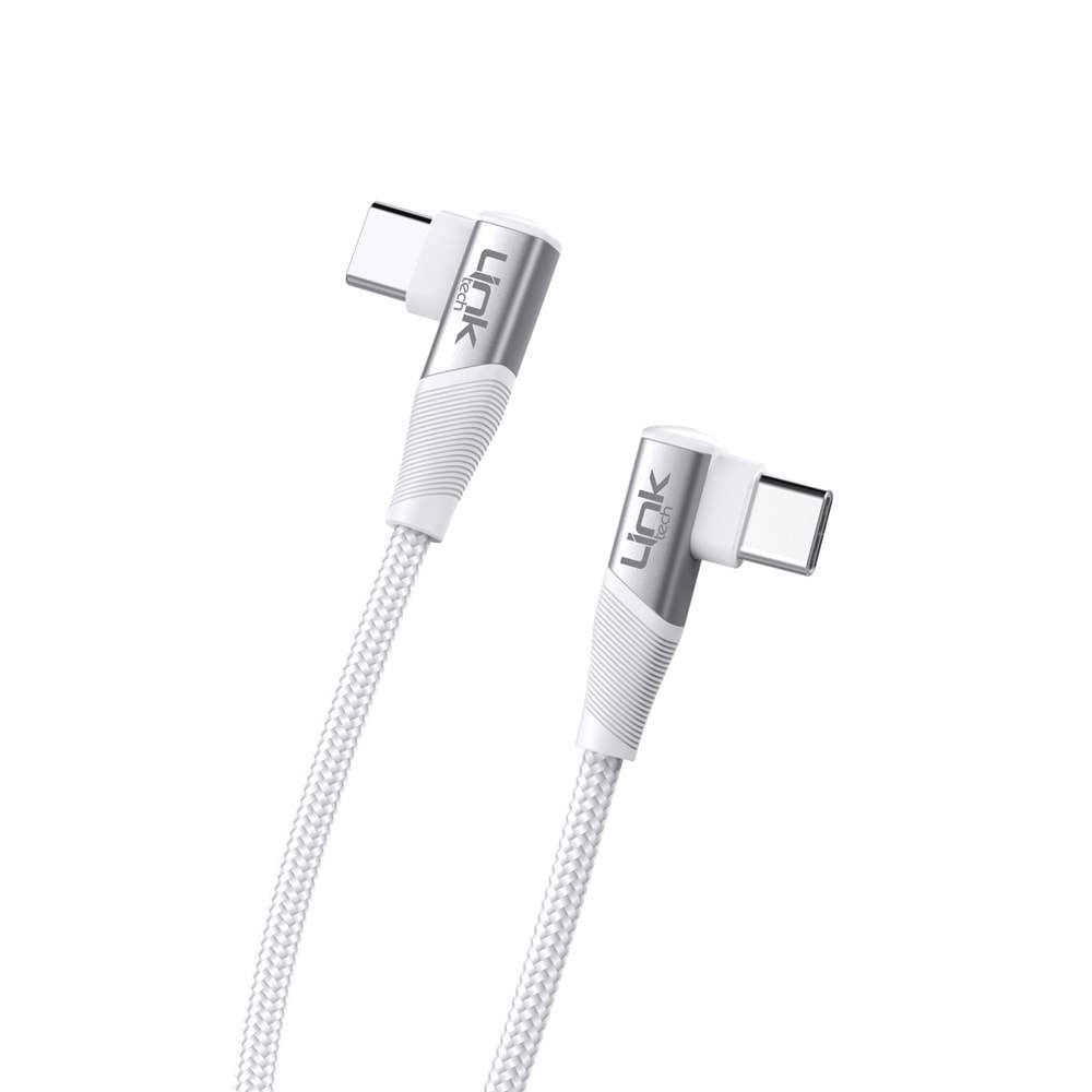 Link Tech K595 Beyaz Gaming 90° 67W Metal Başlı Örgülü 1500mm USB-C'den Type-C Şarj Kablosu