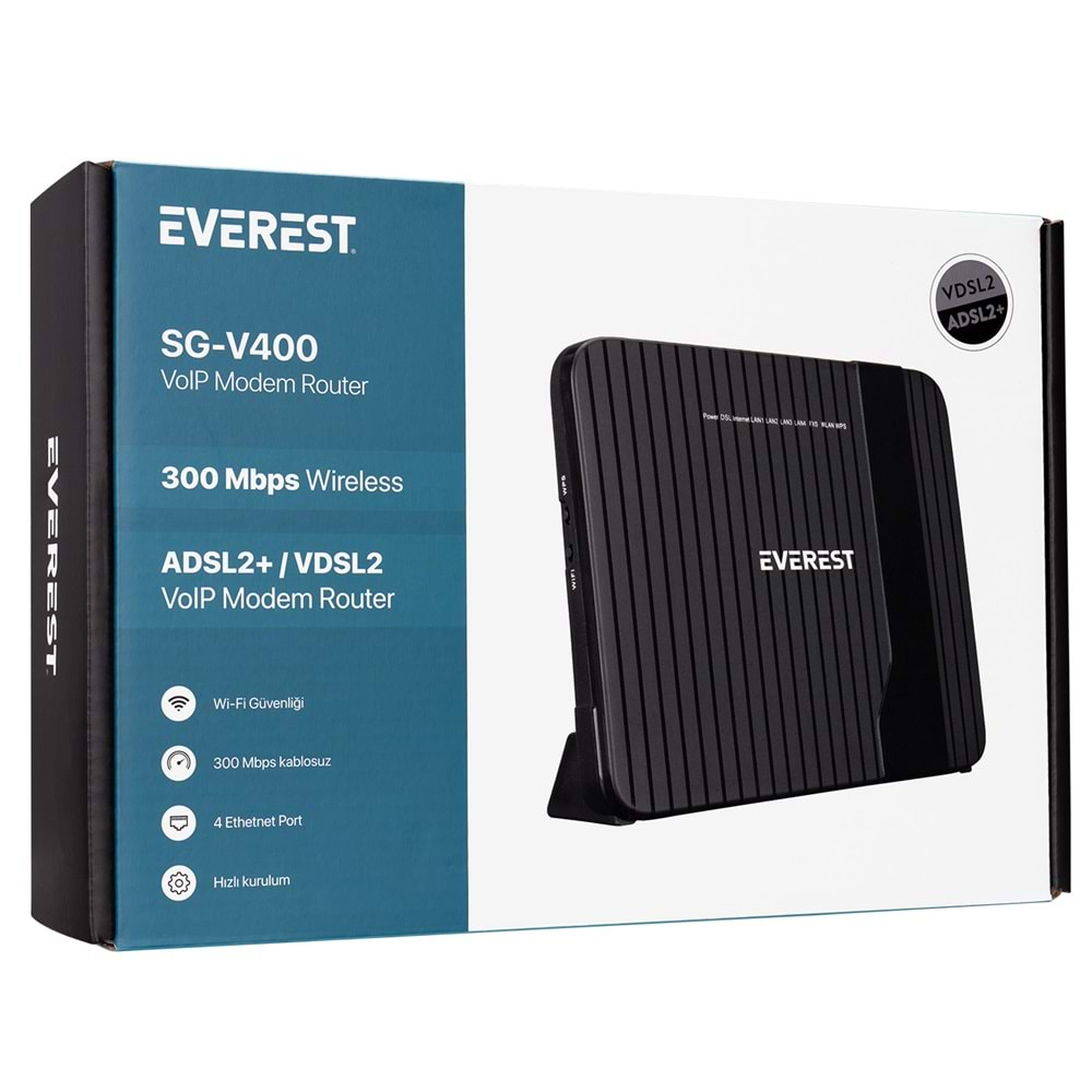 Everest SG-V400 2.4GHz 300Mbps ADSL2+/VDSL2 2*5dBi Dahili Antenli VoIP Destekli Kablosuz Modem Router