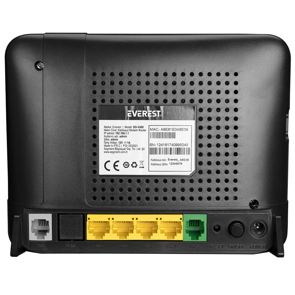 Everest SG-V400 2.4GHz 300Mbps ADSL2+/VDSL2 2*5dBi Dahili Antenli VoIP Destekli Kablosuz Modem Router