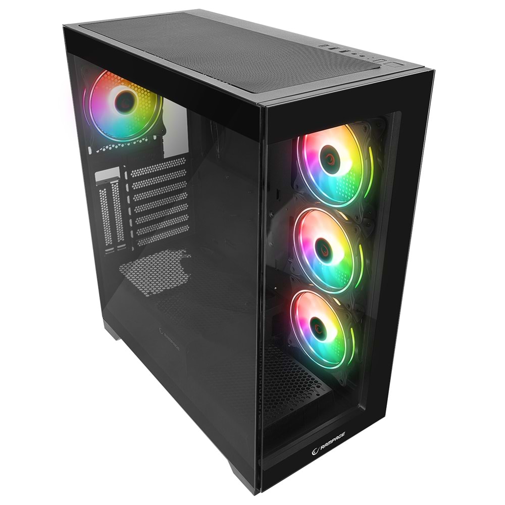 Rampage HYDRA V3 BLACK Temperli Camlı Siyah 7*12cm RGB Fan ATX Mid-T Exclusive Gaming Oyuncu Kasası