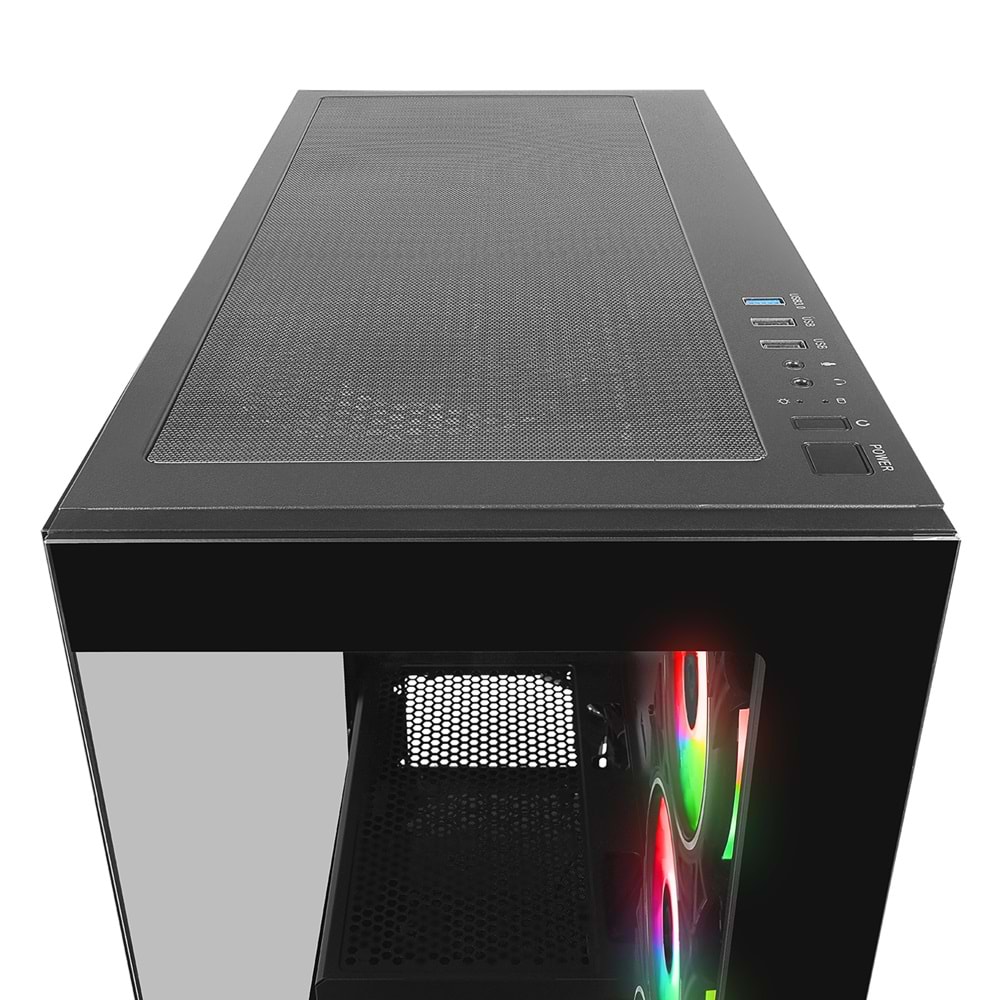Rampage HYDRA V3 BLACK Temperli Camlı Siyah 7*12cm RGB Fan ATX Mid-T Exclusive Gaming Oyuncu Kasası