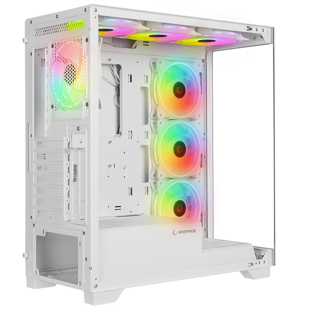 Rampage HYDRA V3 WHITE Temperli Camlı Beyaz 7*12cm RGB Fan ATX Mid-T Exclusive Gaming Oyuncu Kasası