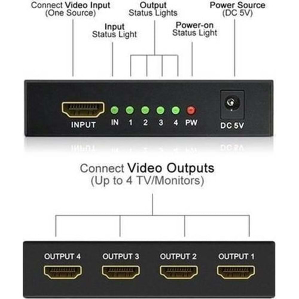 Concord HS4 HDMI 4K 4 Port Çoklayıcı 1 Port HDMI Giriş 4 Port HDMI Çıkış