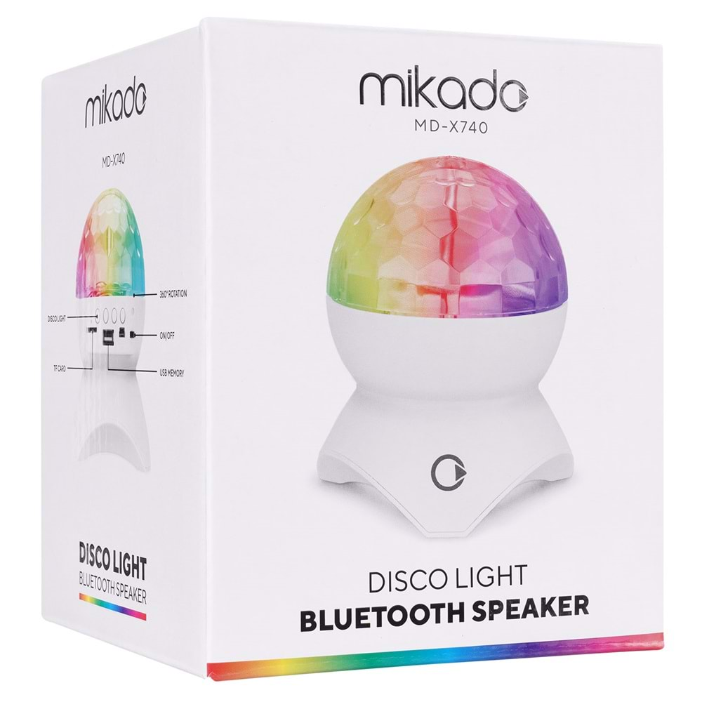 Mikado MD-X740 Beyaz Şarjlı BT-TF Cart-USB Tavan Led Işıklı Disko Topu Speaker Hoparlör