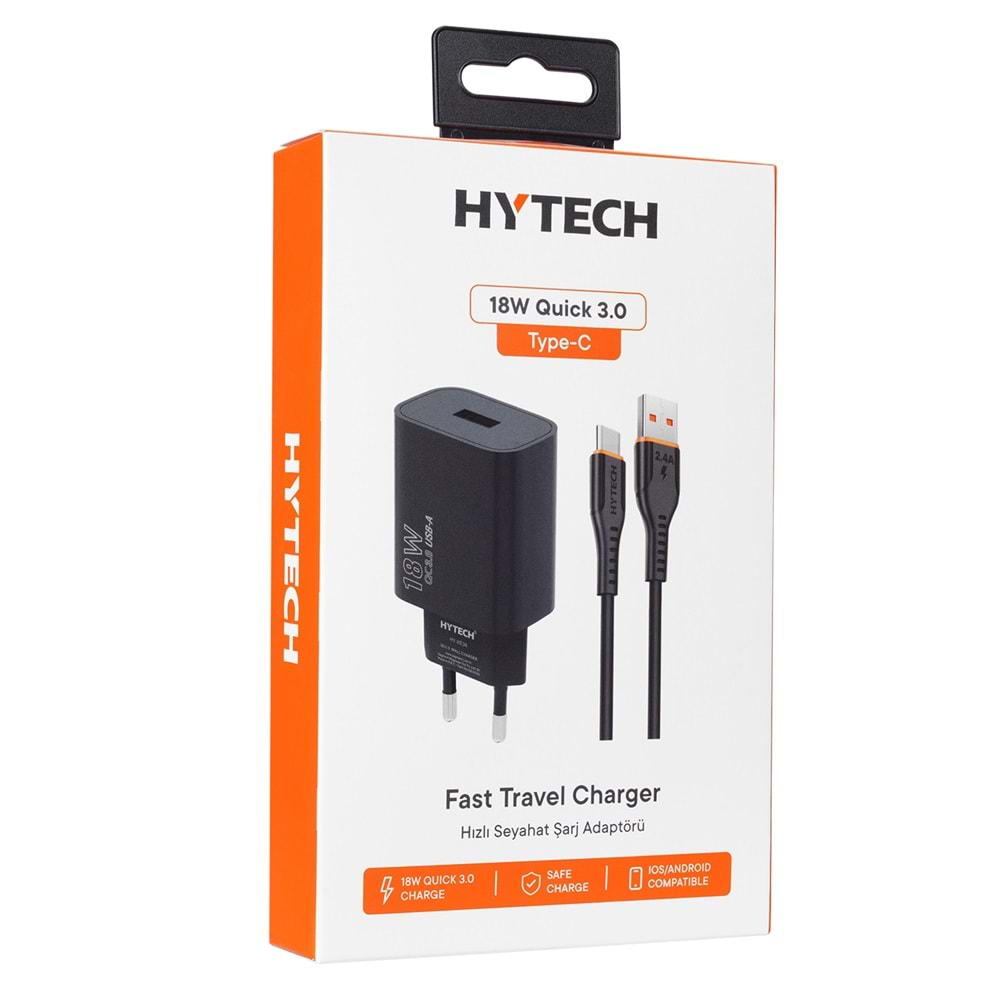 Hytech HY-XE36TB Type-C USB 3500mA Ev Şarj 18W + 2.4A Quick 3.0 Hızlı Siyah Şarj Adaptör Seti