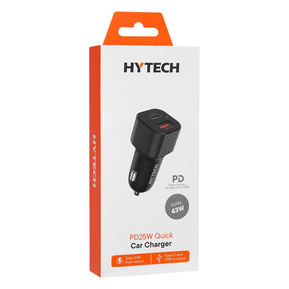 Hytech HY-X49 43W PD 25W + USB QC3.0 Siyah Araç Şarj Cihazı
