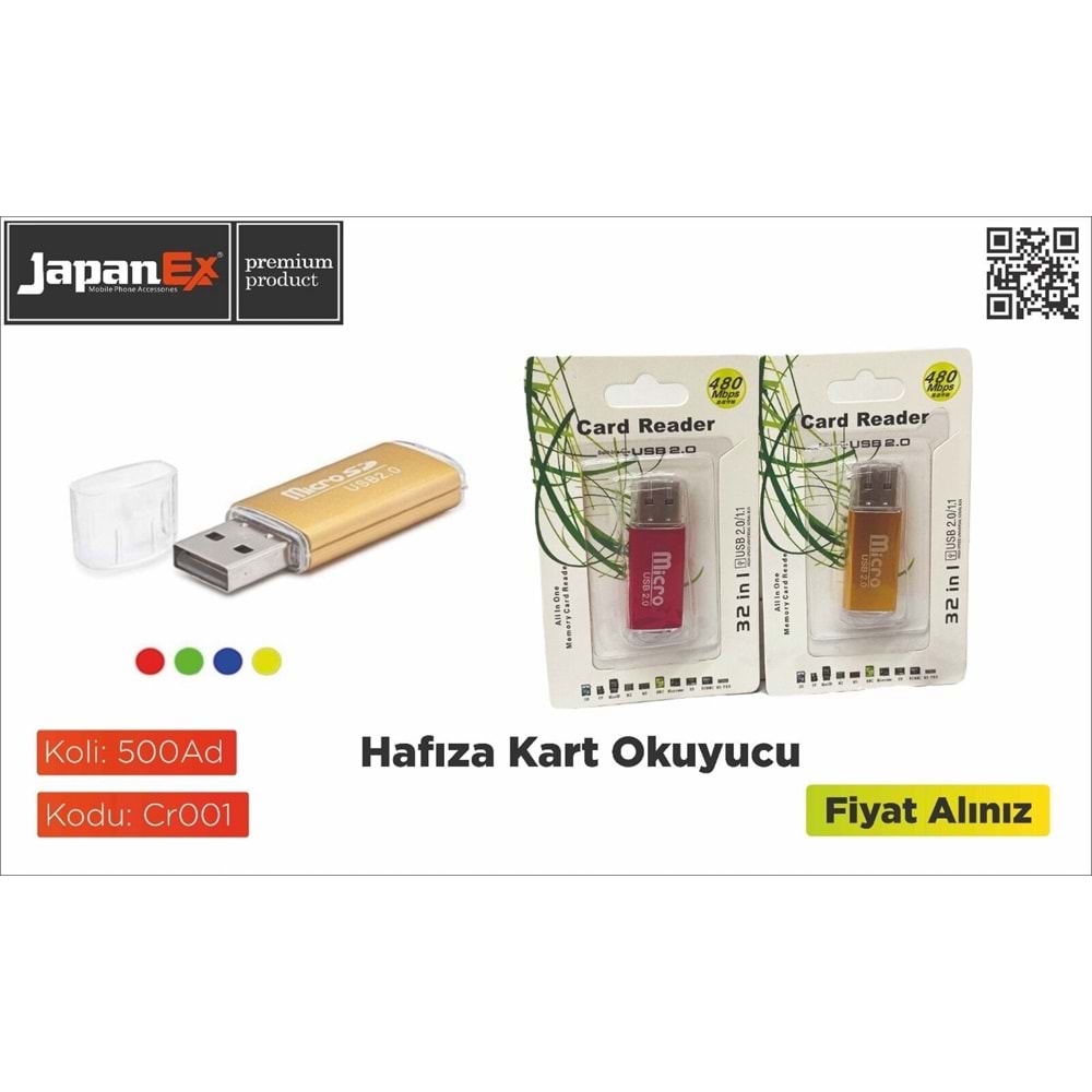 Japanex Cr-001 2.0 USB CARD READER MICRO SD ÇOK RENKLİ