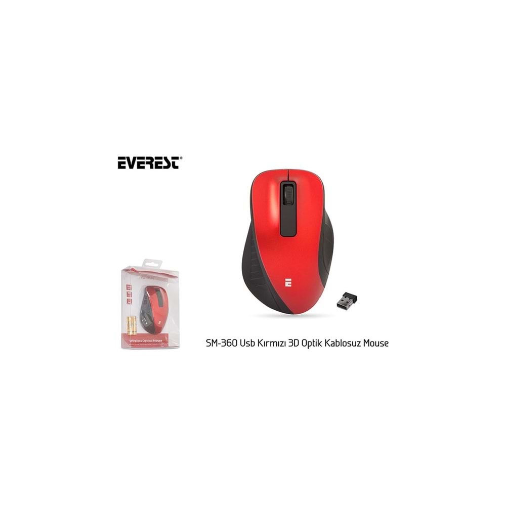 Everest SM-360 Usb Kırmızı 3D Optik Süper Sessiz Alkalin Pil Kablosuz Mouse