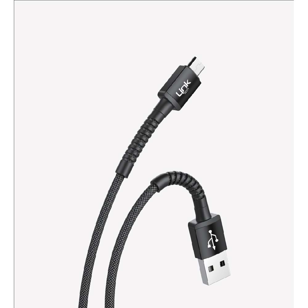 Link Tech K551 Siyah Safe 2.4A Örgülü Metal Başlı Mikro USB Şarj Kablosu
