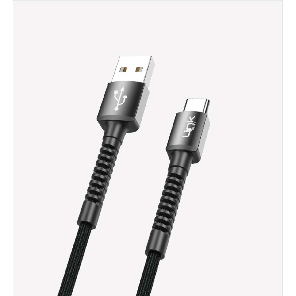 Link Tech K552 Siyah Safe 3A Örgülü Metal Başlı USB Tip-C Şarj Kablosu