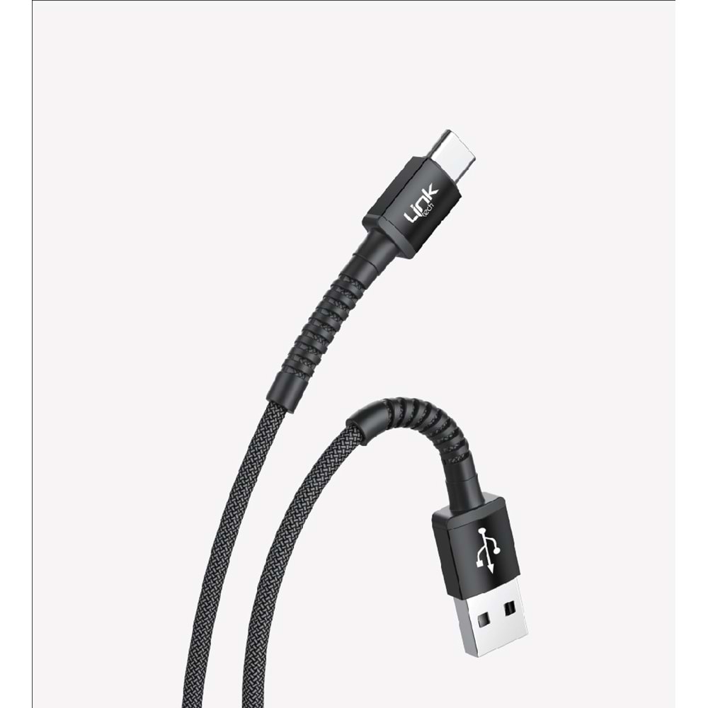 Link Tech K552 Siyah Safe 3A Örgülü Metal Başlı USB Tip-C Şarj Kablosu