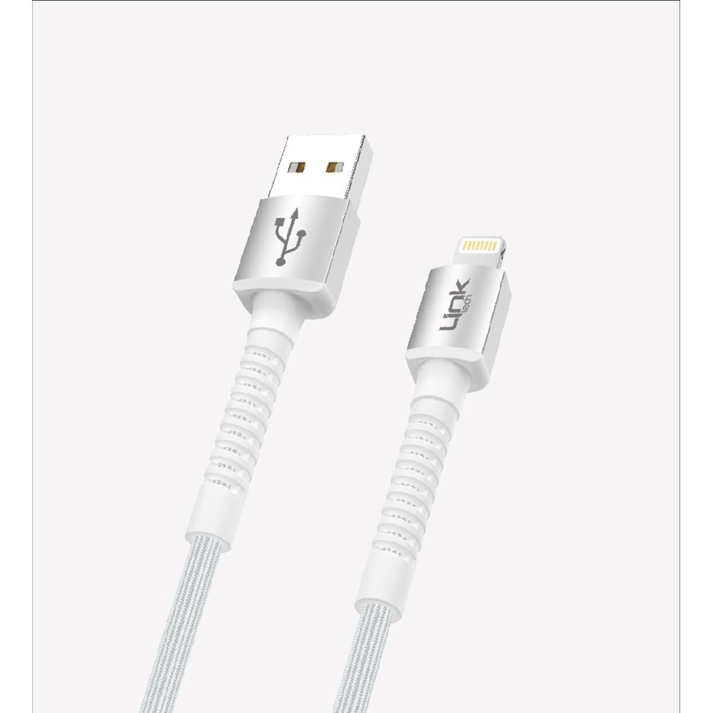 Link Tech K550 Beyaz Safe 3A Örgülü Metal Başlı Lightning