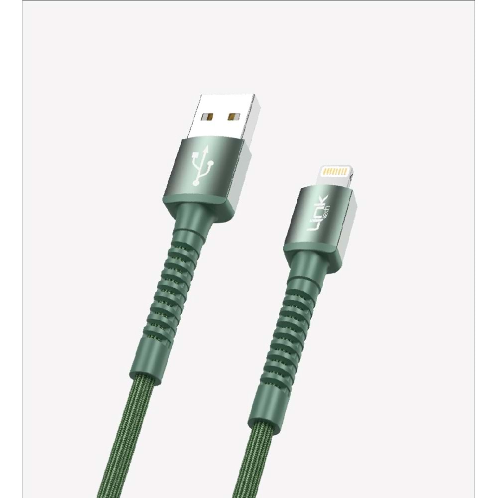 Link Tech K550 Yeşil Safe 3A Örgülü Metal Başlı Lightning