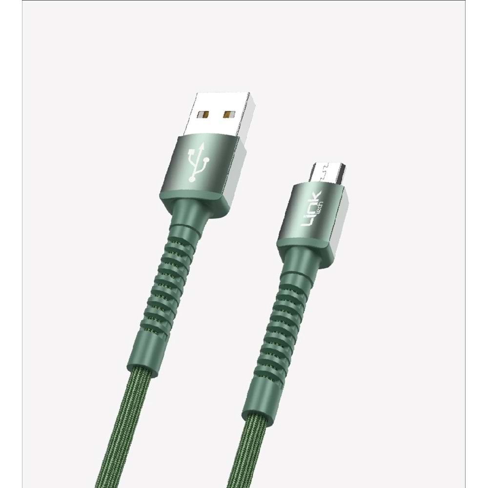Link Tech K551 Yeşil Safe 2.4A Örgülü Metal Başlı Mikro USB Şarj Kablosu