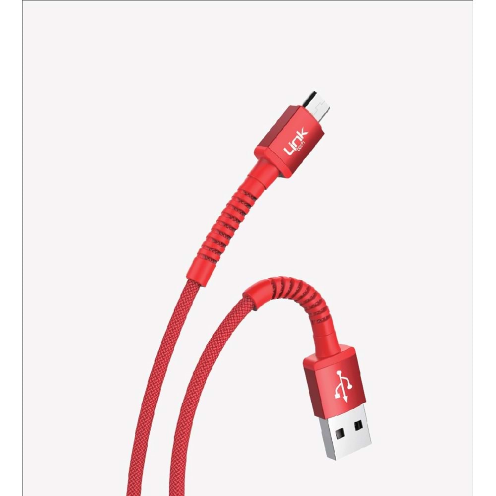 Link Tech K551 Kırmızı Safe 2.4A Örgülü Metal Başlı Mikro USB Şarj Kablosu