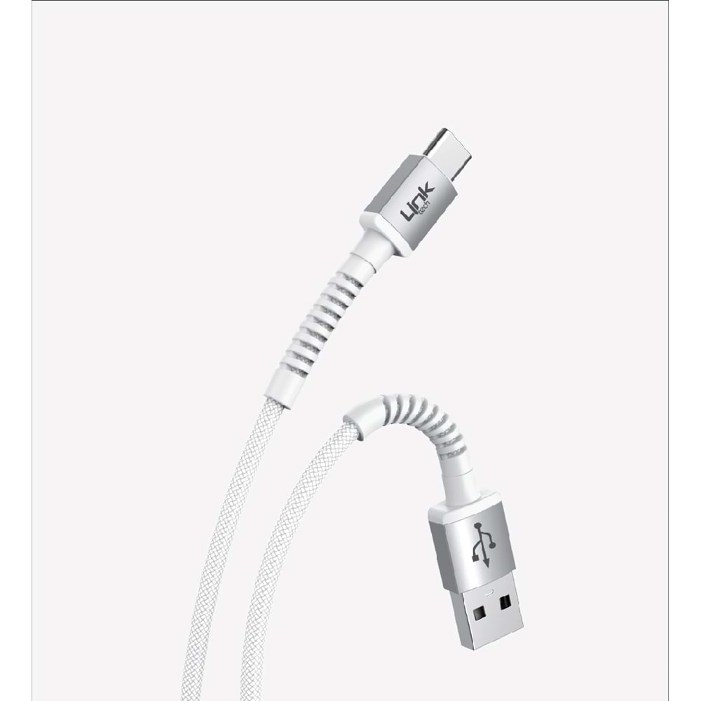 Link Tech K552 Beyaz Safe 3A Örgülü Metal Başlı USB Tip-C Şarj Kablosu