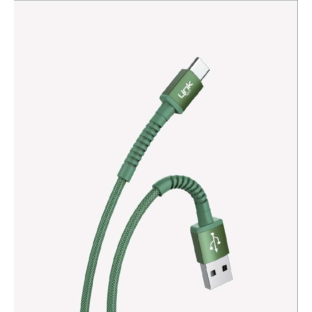 Link Tech K552 Yeşil Safe 3A Örgülü Metal Başlı USB Tip-C Şarj Kablosu
