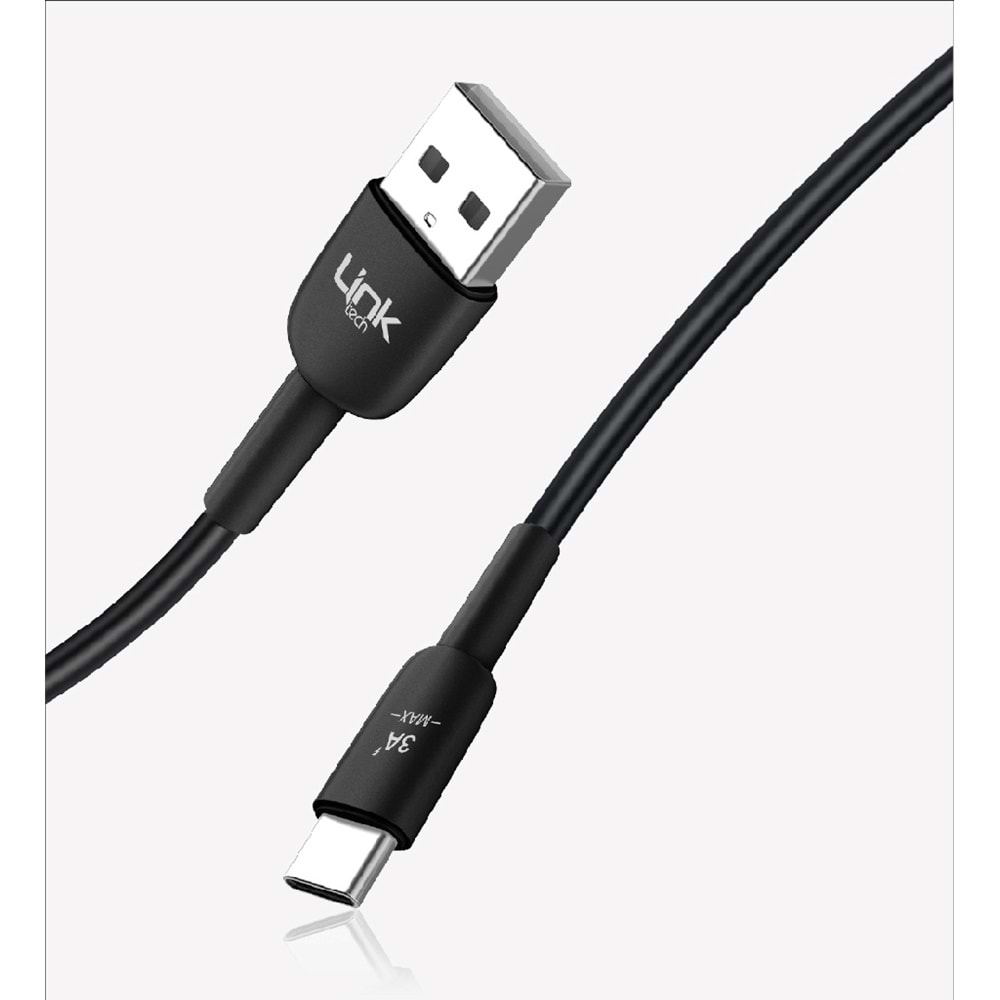 Link Tech K602 Siyah Safe Fast 1m 3A USB-A Tip-C Şarj Kablosu