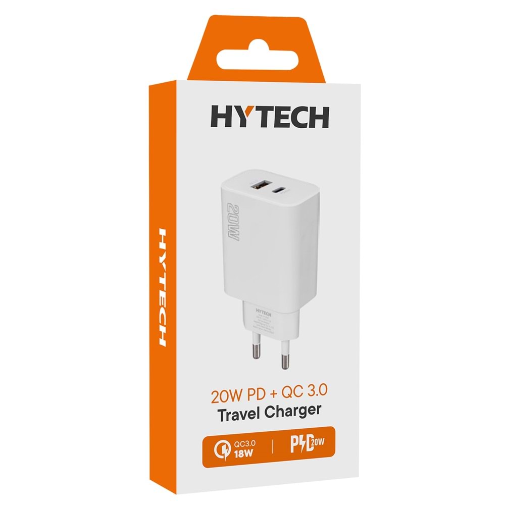 Hytech HY-XE46 Type USB-C 20W PD +USB QC 3.0 Hızlı Ev Şarj Adaptörü