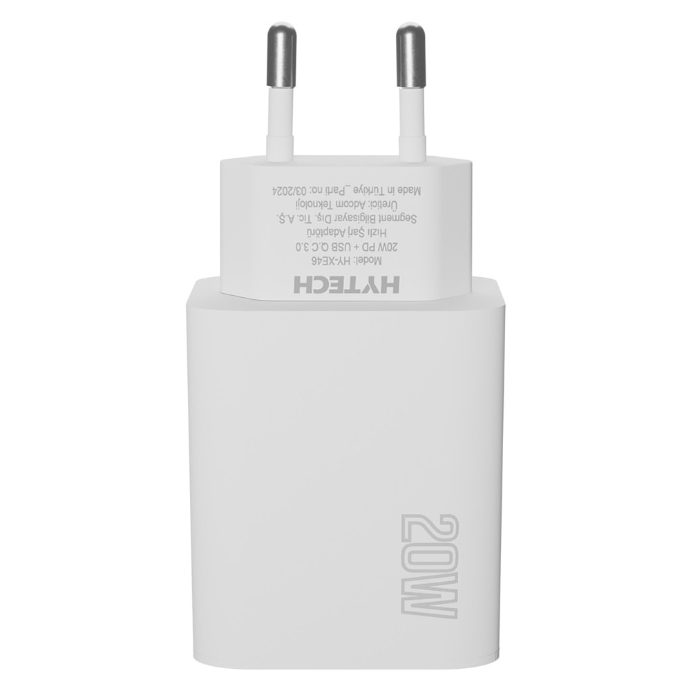 Hytech HY-XE46 Type USB-C 20W PD +USB QC 3.0 Hızlı Ev Şarj Adaptörü