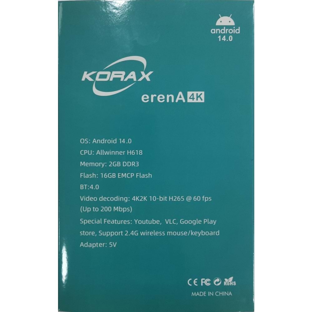 Korax Erena IP TV Hd Uydu 2Gb Ram 16Gb Hafıza