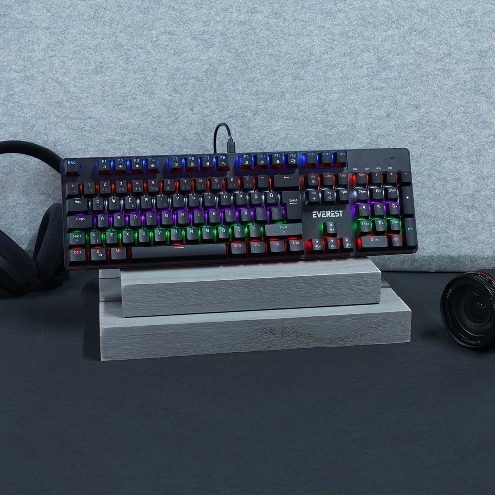 Everest KB-MK1 Lumos Siyah USB Rainbow Aydınlatmalı Red Switch Full Anti-Ghosting Mekanik Gaming Oyuncu Klavye