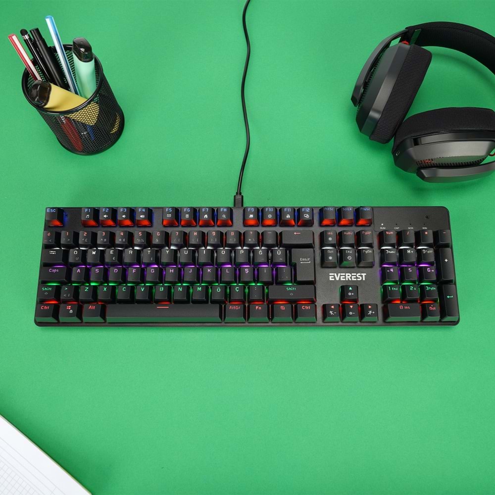 Everest KB-MK1 Lumos Siyah USB Rainbow Aydınlatmalı Red Switch Full Anti-Ghosting Mekanik Gaming Oyuncu Klavye