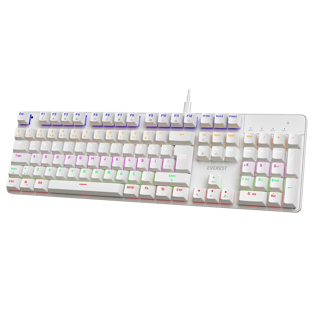 Everest KB-MK1 Lumos Beyaz USB Rainbow Aydınlatmalı Blue Switch Full Anti-Ghosting Mekanik Gaming Oyuncu Klavye