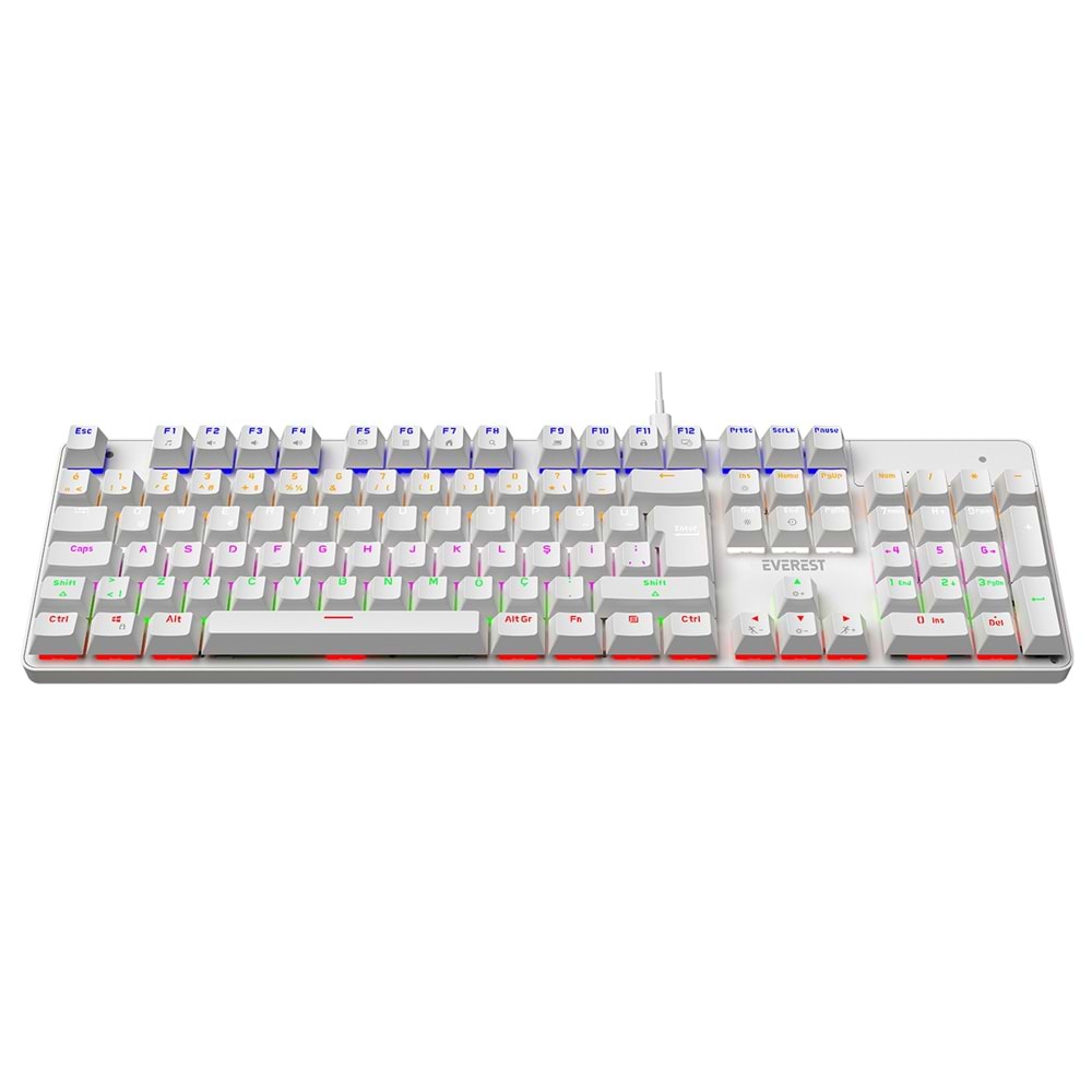 Everest KB-MK1 Lumos Beyaz USB Rainbow Aydınlatmalı Blue Switch Full Anti-Ghosting Mekanik Gaming Oyuncu Klavye