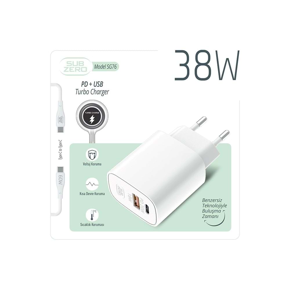 Subzero SG76 38W Usb/Pd Girişili Type-C Turbo Şarj Aleti