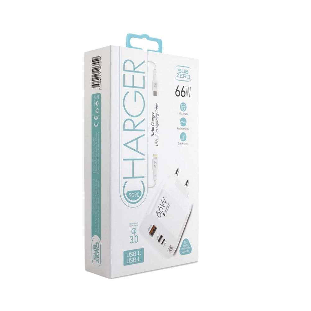Subzero SG90 66W Usb+PD+Ligtning Girişli Turbo Şarj Aleti