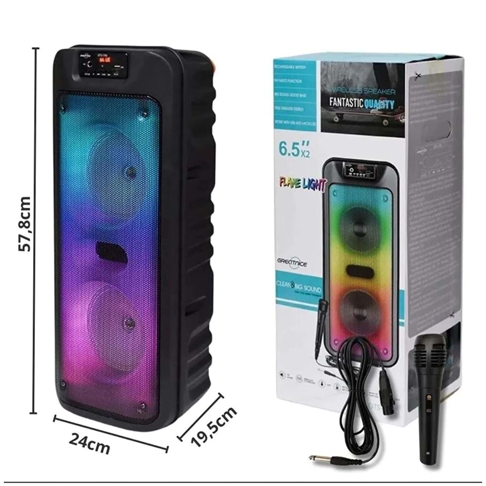 Subzero GTS-1703 Mikrofonlu Rgb Ledli Bluetooth Hoparlör Usb-Tf-Fm Radyo Siyah
