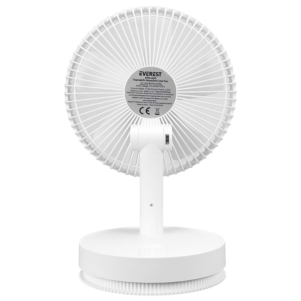 Everest EFN-601 Beyaz 2000mAh 4 Kademeli 4000RPM Hız Metal Ayak Masaüstü Usb Fan