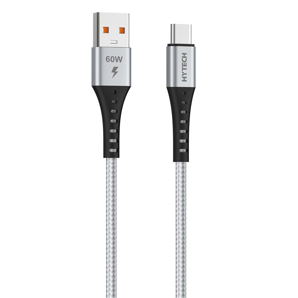 Hytech HY-X431 1M 3A Type-C Örgülü Silver Gri Data + Şarj Kablosu