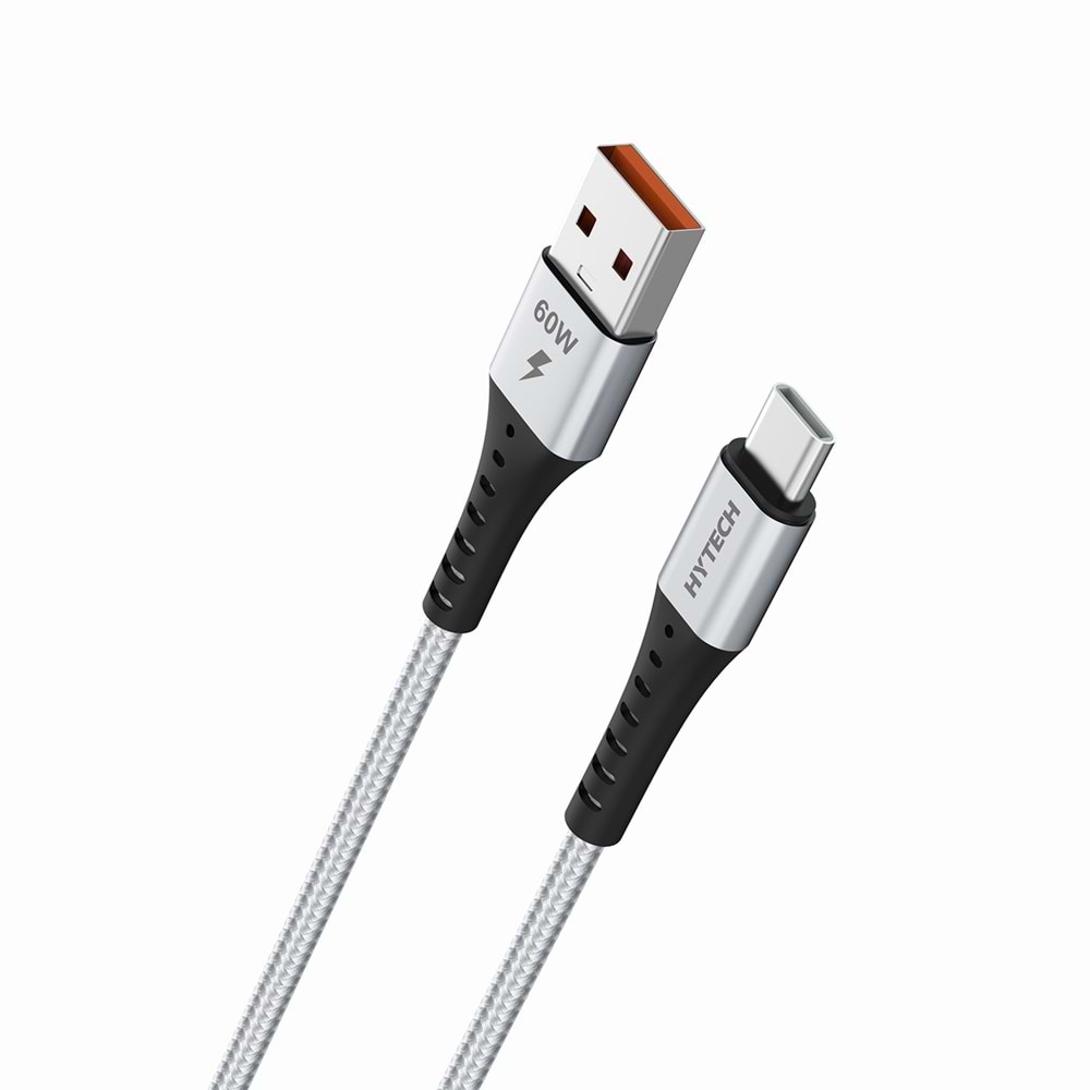 Hytech HY-X431 1M 3A Type-C Örgülü Silver Gri Data + Şarj Kablosu