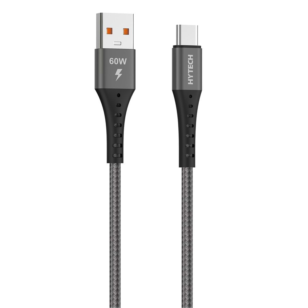 Hytech HY-X431 1M 3A Type-C Örgülü Koyu Gri Data + Şarj Kablosu