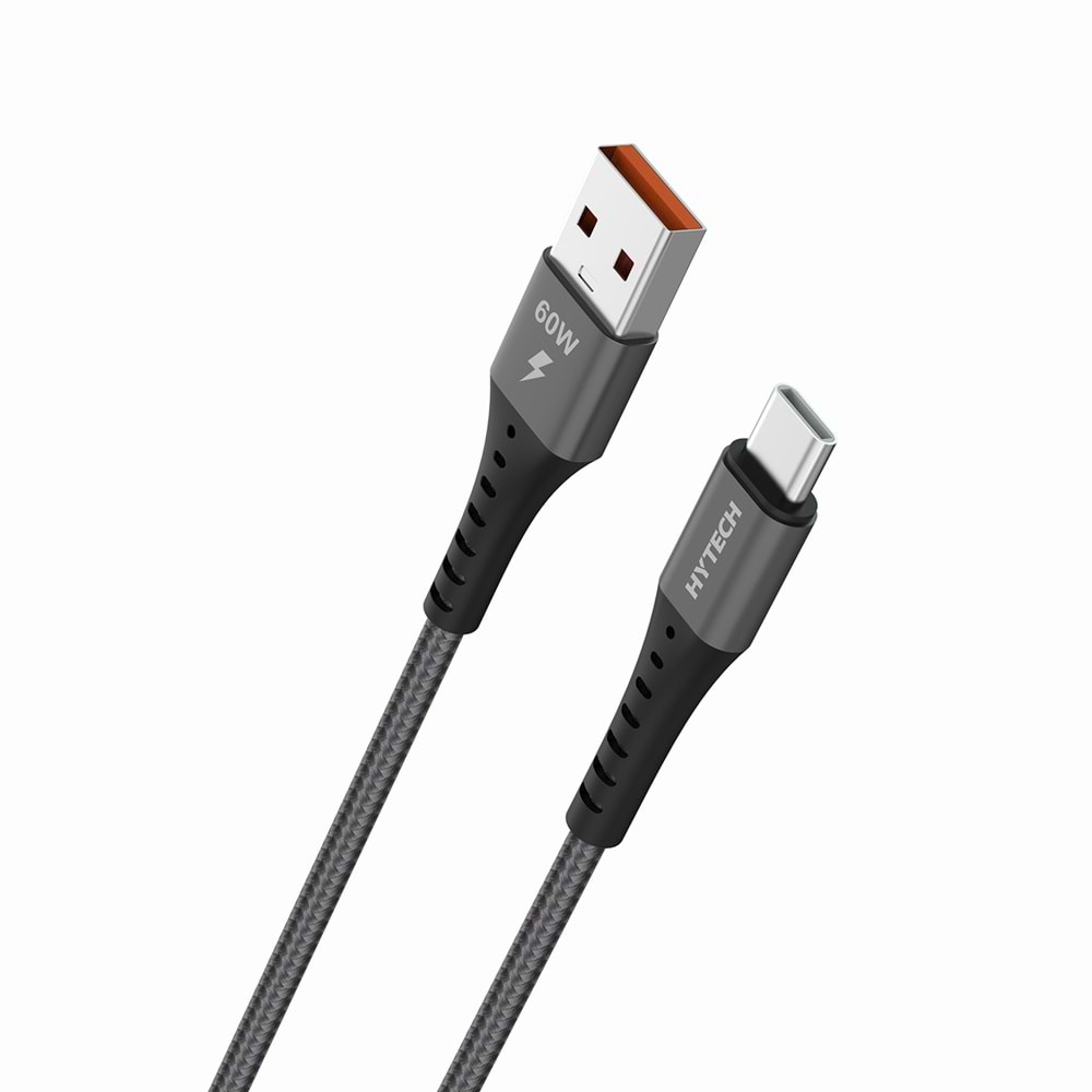 Hytech HY-X431 1M 3A Type-C Örgülü Koyu Gri Data + Şarj Kablosu