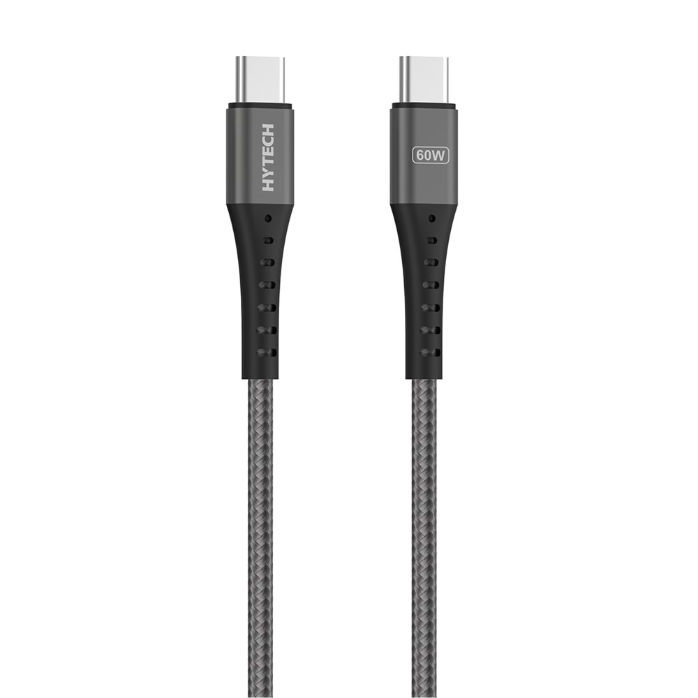 Hytech HY-X706 1m 60W Type-C to Type-C Örgülü Hızlı Koyu Gri Data + Sarj Kablosu