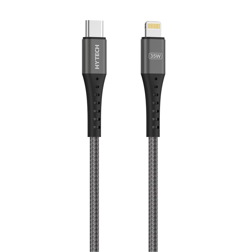 Hytech HY-X806 35W 1m Type-C to Lightning PD QuickCharge Örgülü Koyu Gri Hızlı Şarj Kablosu