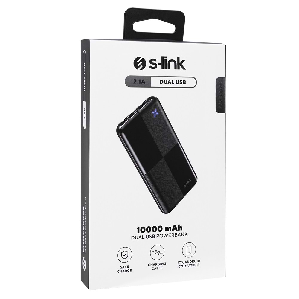 S-link IP-G12N 10000mAh Micro+Usb+ Type-C Giriş+Çıkış Siyah Taşınabilir Pil Şarj Cihazı Powerbank